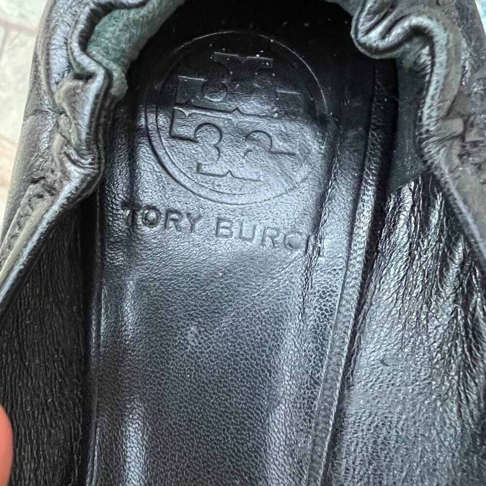 Tory Burch Reva Leather Black Silver Logo Ballet Flats Shoe Women's 6.5 - Picture 6 of 16